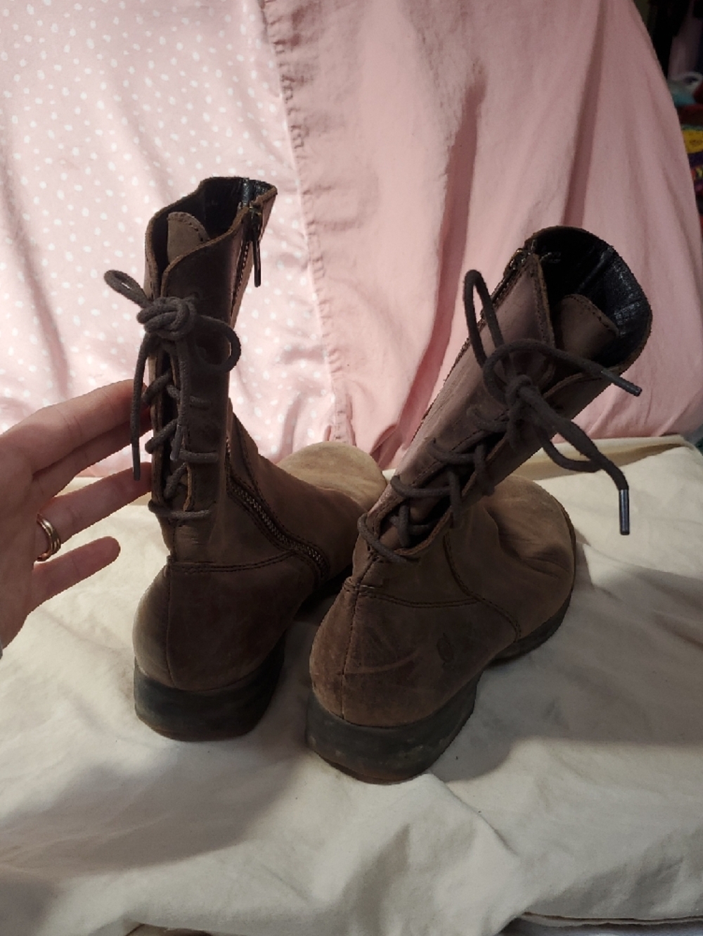Womens 8 Born Brown Lace-Up Side-Zip Leather Boots - Picture 6 of 14